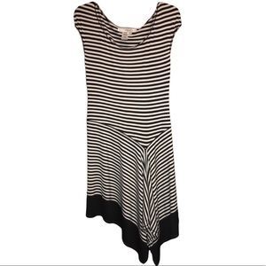 MAX STUDIO Black & White Stripped Stretchy Dress draping left front. Sz M NWOT